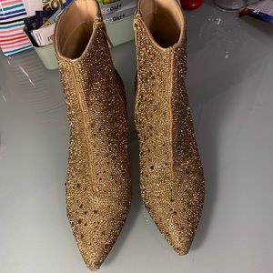 Betsy Johnson Kyla Gold Rhinestone Booties- Size 7